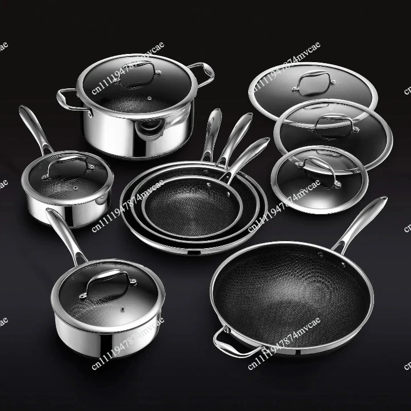 Stainless Steel Honeycomb  Cookware Set W/ Lids Wholesale Pan Nonstick Coating Fry Pan Cookware Set Df