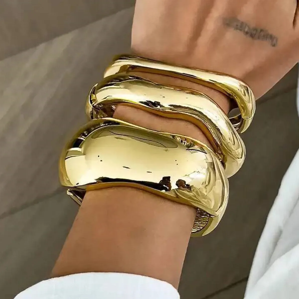 

Hip Hop Chunky Metal Spring Bangles 3 Styles Punk Irregular Open Arm Bracelets for Women Men Daily Steampunk Jewelry