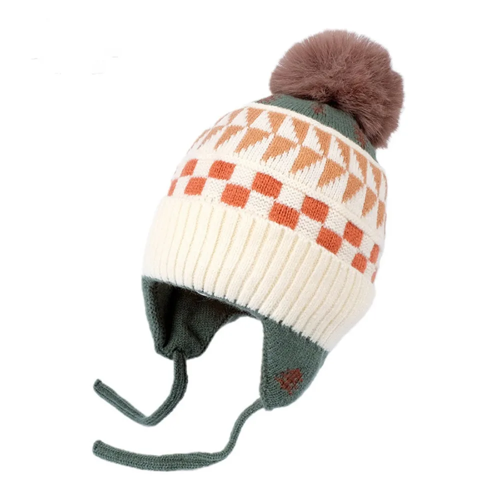 

Cute Jacquard Baby Knitted Hat Warm Soft Children Beanies Cap Fleece Wool Thicken Kids Earmuffs Cap Boys