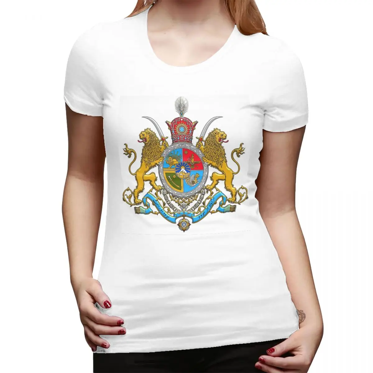 

Iran Flag Emblem Persia Sun Lion T-Shirt for Women Crew Neck Streetwear T Shirts Women's Short Sleeve Summer Clothes Tops