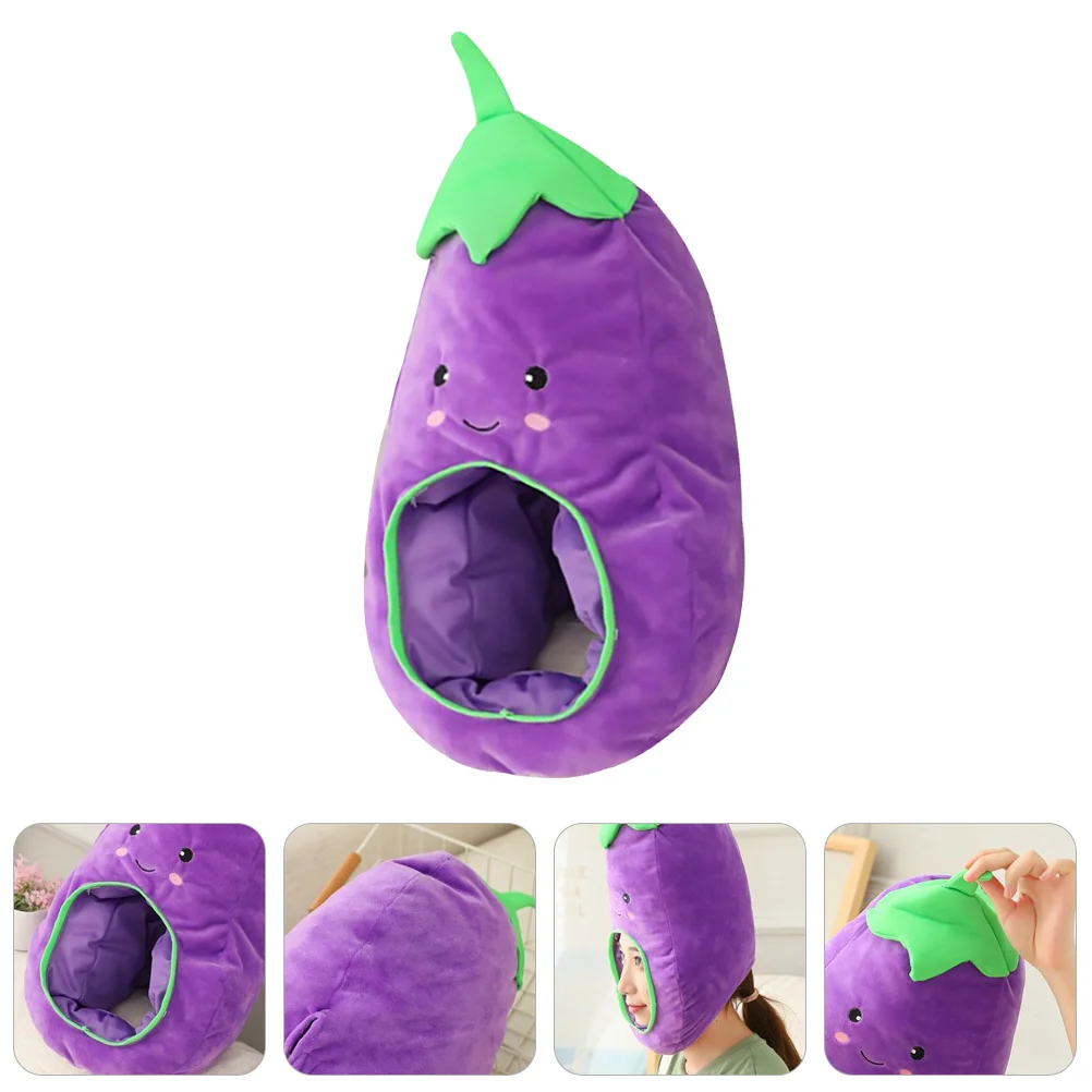 The Cap Eggplant Beanie Cartoon Winter Cosplay Hat Plush Hood Prop Purple Party Headdress