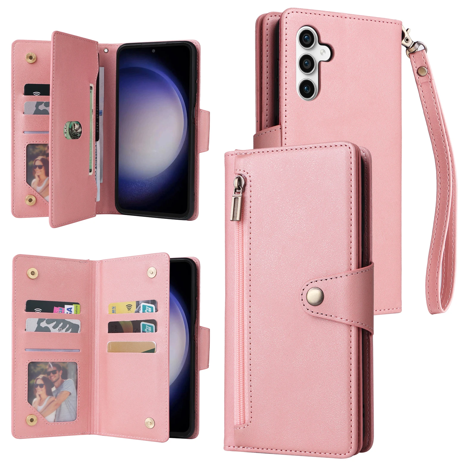 Portemonnee Multi-card Rits Lederen Case voor Samsung Galaxy S25 FE S25 Rand S25 Ultra S24 Ultra S24 Plus S23 Ultra S23 Plus Cover
