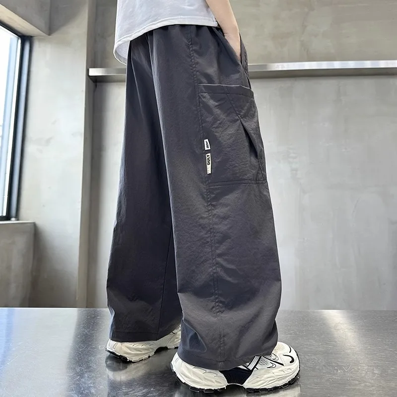 New Boys Loose Cargo Pants Korean Autumn Child Clothes Kids Cotton Sports Pants 110-170 Black Dark Grey Trousers for Children
