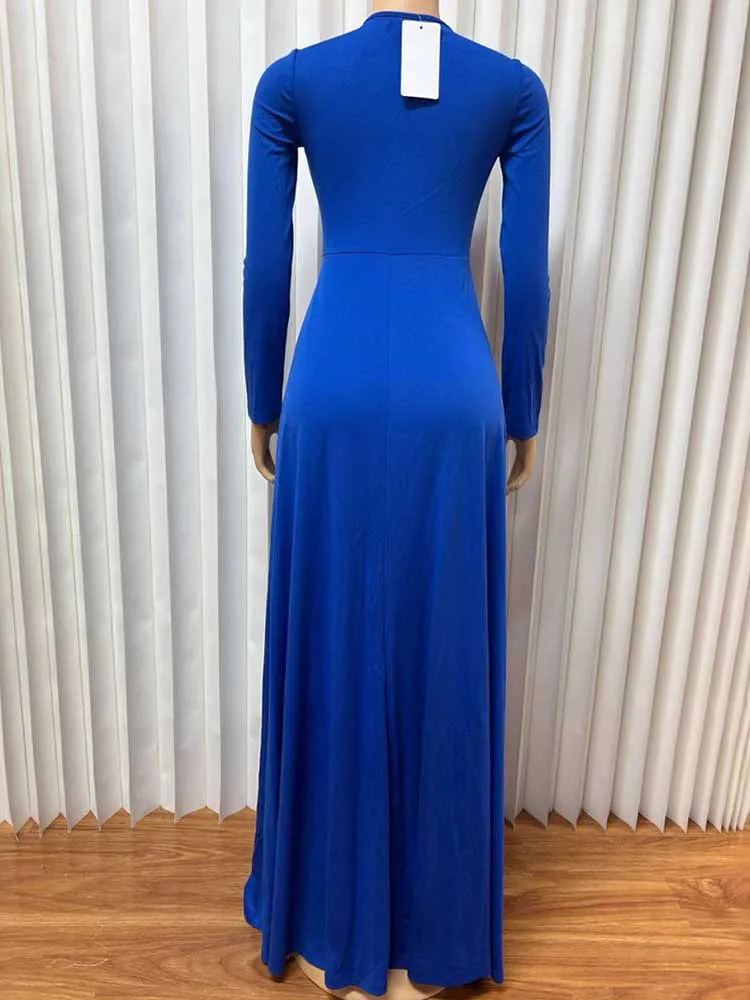 Elegant Autumn Party Dress for Women Solid Color Long Sleeve Maxi Evening Dress Cut Out Slimming Dress Wholesale Dropshipping
