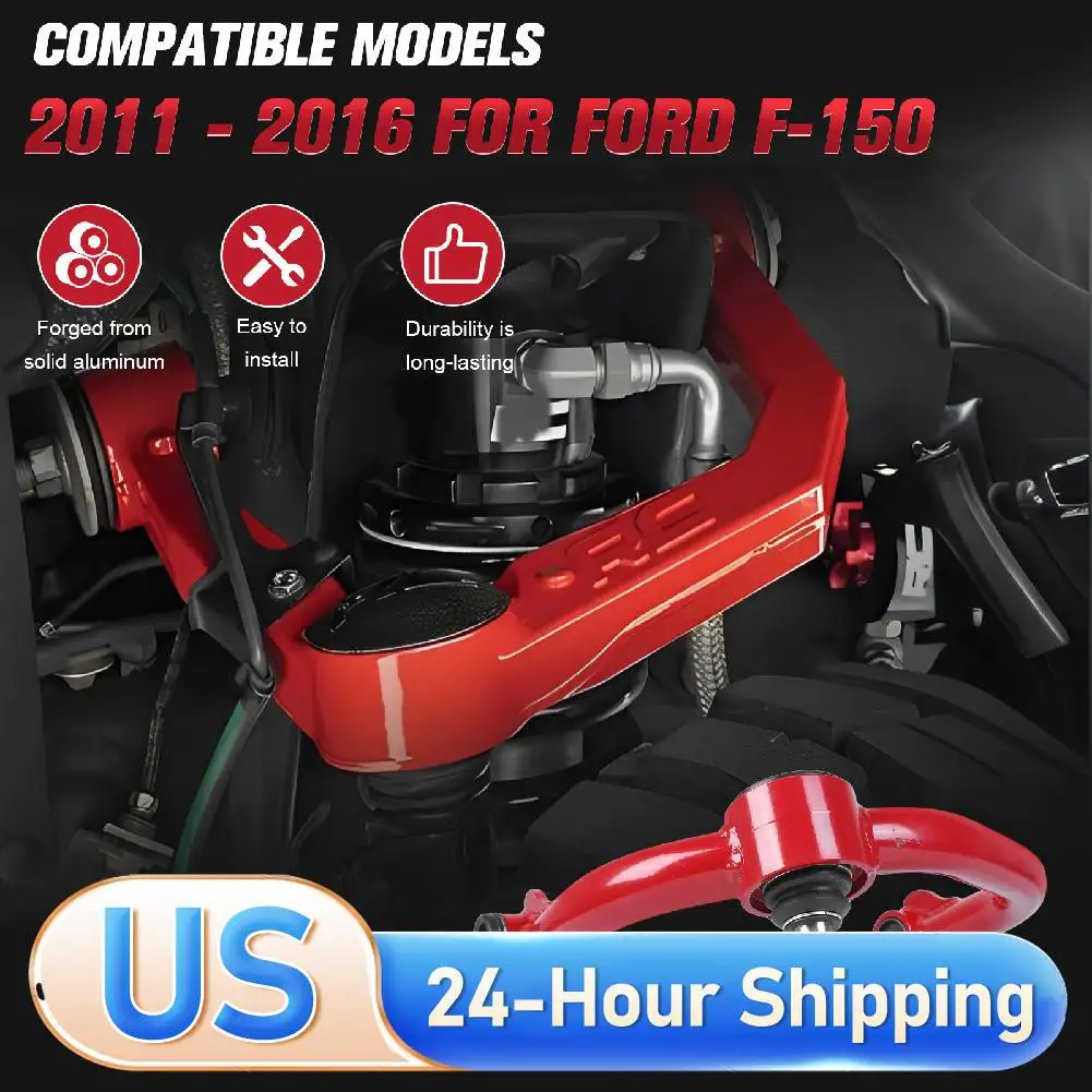 

Комплект из 2 регулируемых верхних передних рычагов подвески из трубчатой стали для шасси автомобиля, алюминиевые, подходят для Ford F-150 11-16