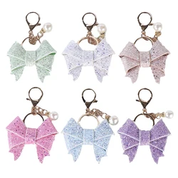 Fashion Sparkling Glitter Cheerleading Bow Keychain Glitter Ribbon Bowknot Car Key Rings Backpack Decoration Accessories