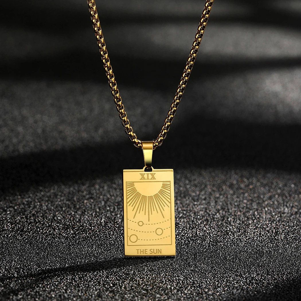 Initial Edelstahl Tarot karten Sonne Anhänger Sonne Halskette Tarot Schmuck bester Freund Geschenk Unisex