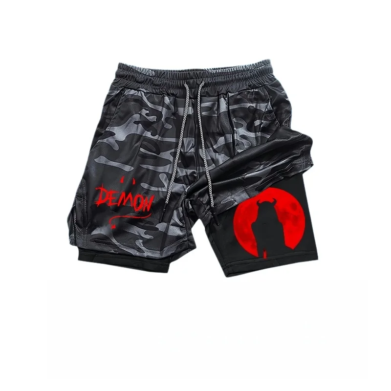Stretchy Men's Sports Moisture Absorbing Drawstring Short Quick-drying Simple 2-in-1 Performance Comfortable Elastic Double Deck