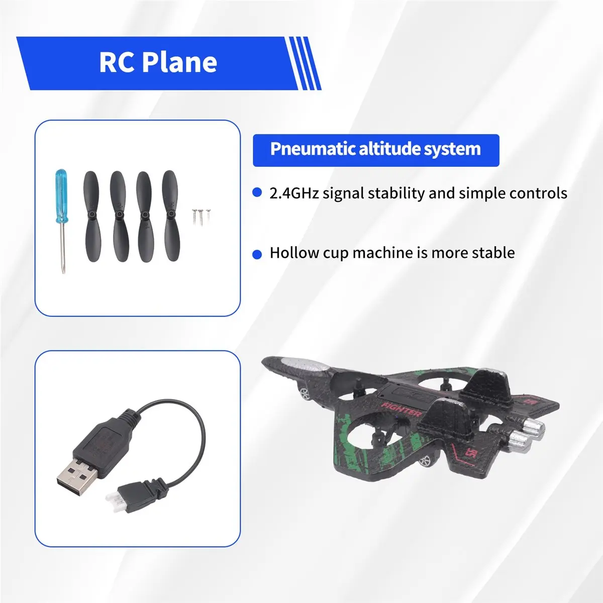 feelfeel RC Plane 2.4G Remote Control Aircraft Six EPP Foam with LED Indoor and Outdoor Simple Flying Toy Kids Gift Green