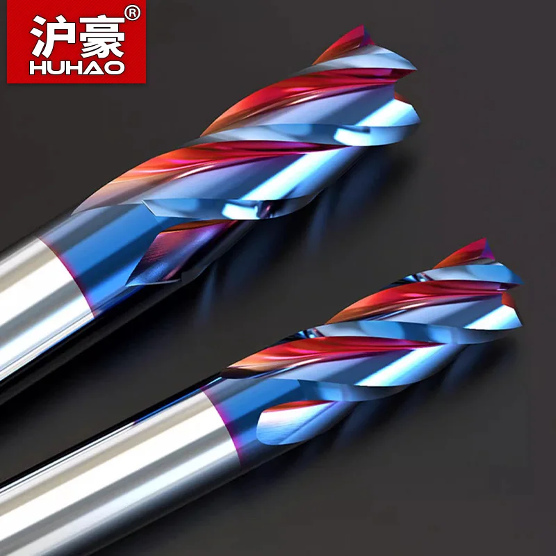 HUHAO Milling Cutter Aluminium HRC65 Carbide End Mill 4 Flute 6mm 8mm CNC Machine Tool Nano-Coating Cutter Cuts Metal Steel