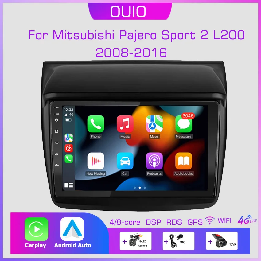 

2din Android10 Car Radio Multimedia Player Carplay Auto GPS Navigation DSP For Mitsubishi Pajero Sport 2 L200 Triton 2008 - 2016