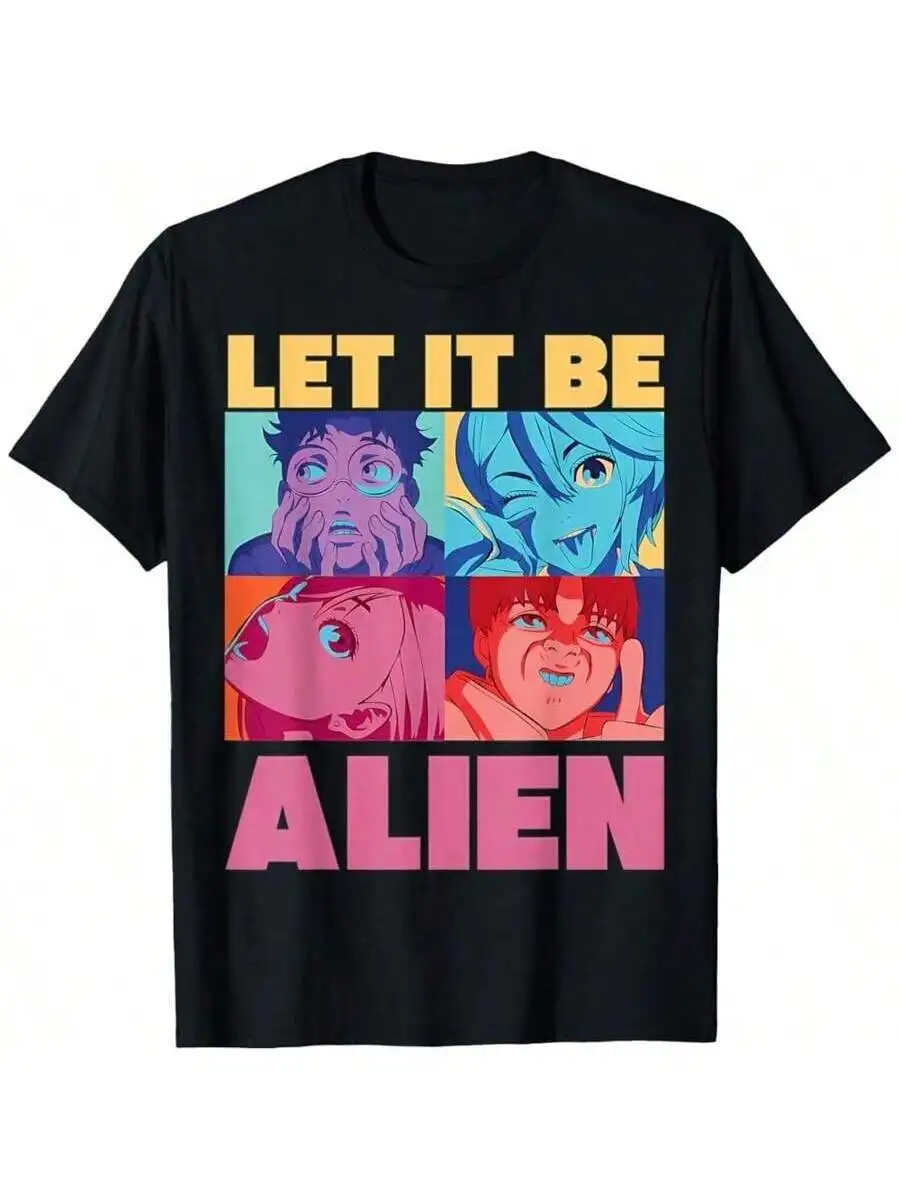 Camiseta de anime manga Shonen Cool Let It Be Alien, de gran tamaño, de manga corta, clásica, de algodón pesado, camiseta gráfic