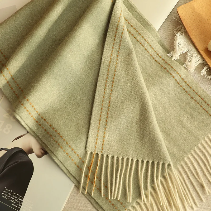 

100% Pure Cashmere Scarf for Women Luxury Soft Warm Tassel Double Sided Shawl Elegant Knitted Wrap All-Match Fashion Scarves