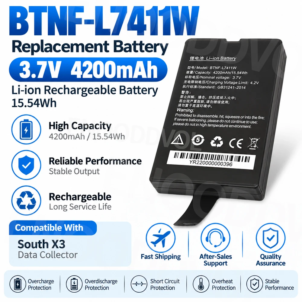 3.7V 4200mAh BTNF-L7411W Li-ion Rechargeable Battery for South X3 Data Collector Surveying Equipment Replacement Battery