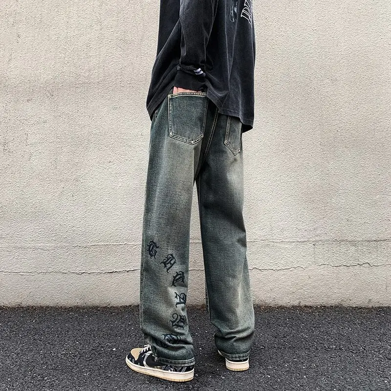 Men's Trendy Loose Wide Leg Ripped Jeans Men's Trendy Explosive Street Hooligan Handsome Straight Leg Men's Pants