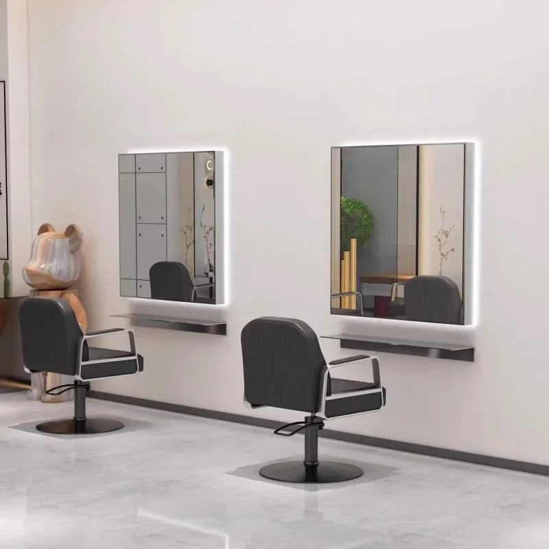 stainless steel single-sided wall-mounted hair salon mirror perm and dyeing area with desktop mirror table