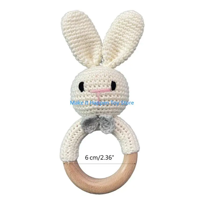 28EC الكروشيه راتل لعبة الخشب الدائري محبوك على شكل حيوان مهدئ لعبة عضاضة الطفل