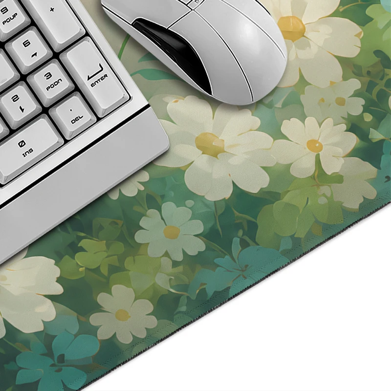 Mouse Pad Gamer White Kitten in Daisies XL HD Home New Mousepad XXL keyboard pad Office Natural Rubber Carpet Mouse Mats