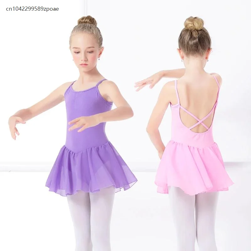 

Children's Girl's Daily Exercise Clothes Suspenders Cross Princess Ballet Skirt Open Crotch Dress Gymnastics Dance Performance