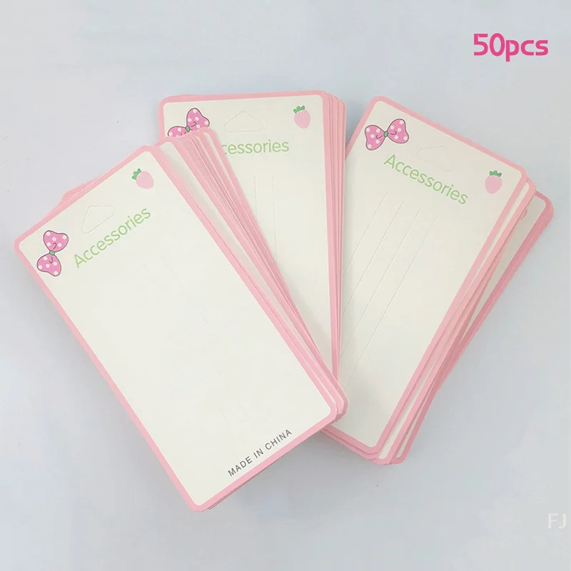Set of 50 Pink Bow Cards for Packaging Hair Claws, Headpieces and DIY Jewelry