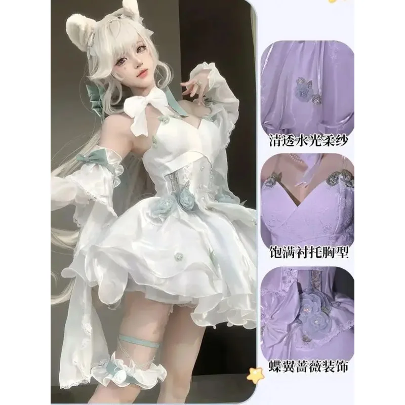 

Japan Genshin Impact Lynette Cosplay Costumes Anime Game Angel Courtyard Women Female Cosplay Clothing Halloween Carnival Wig