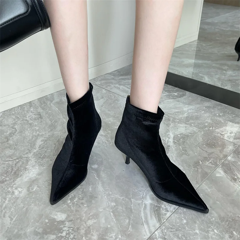 Fashion Classics Pointed Toe Thin High Heel Women Ankle Boots Back Zippers Party Dress Office Lady Shoes Size 35-40