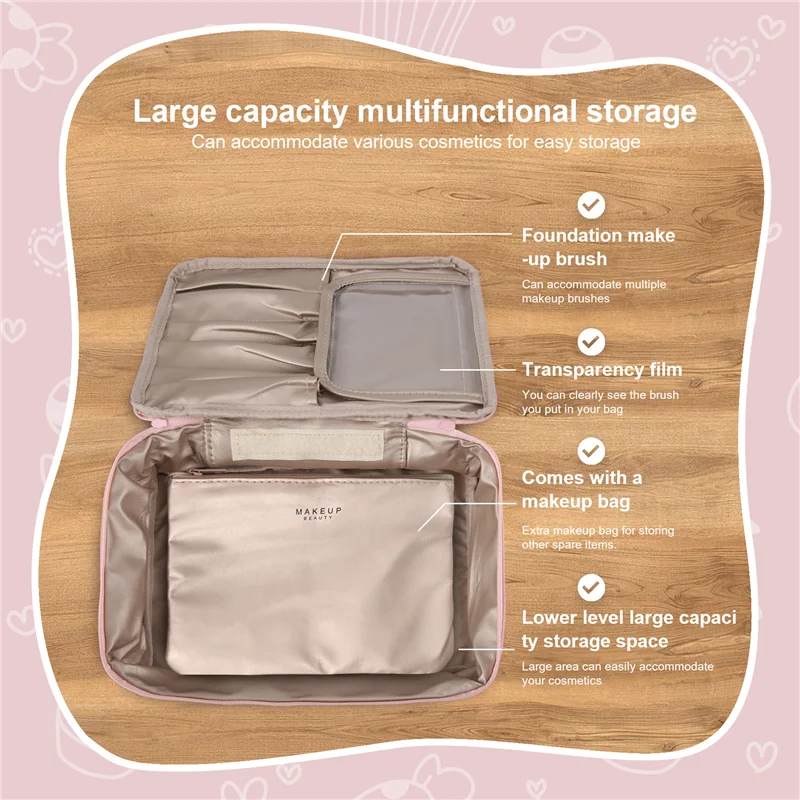 ABHU Kosmetiktasche für Damen, Kosmetik-Reisetasche, Kulturbeutel für Mädchen, Make-up-Tasche, Pinseltaschen, wiederverwendbare Kulturtasche