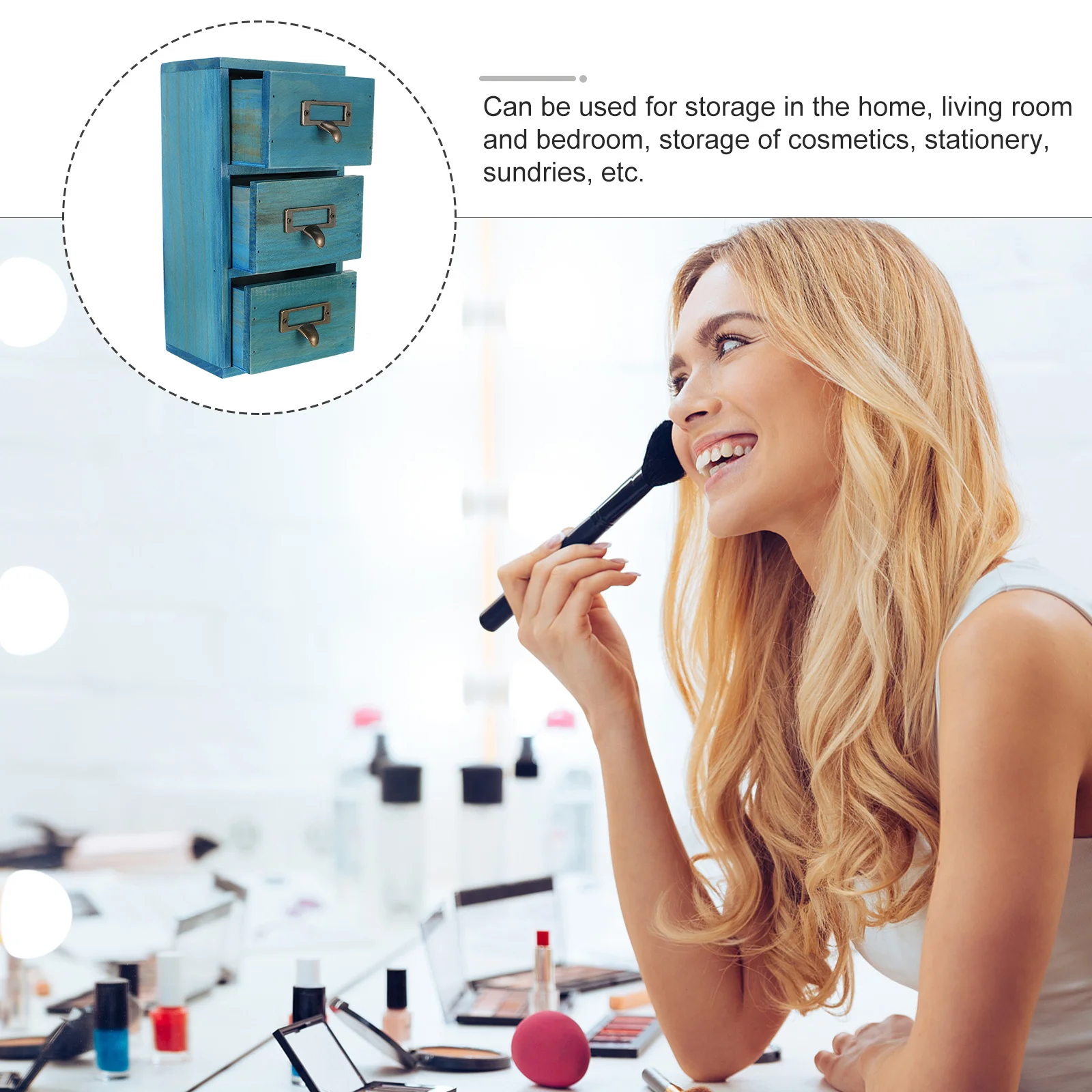 

Wooden Storage Box With 3 Drawers Desktop Organizer For Cosmetics Jewelry Stationery Tabletop Sorting Container Home