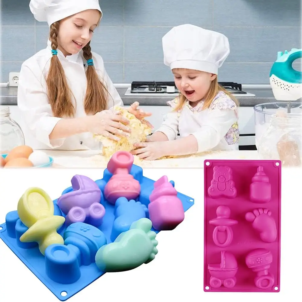 Baby Shower Party Silicone Mold,Bear Pacifier Little Feet Feeding Bottle Baby Carriage Fondant Mold for Chocolate,Polymer Clay