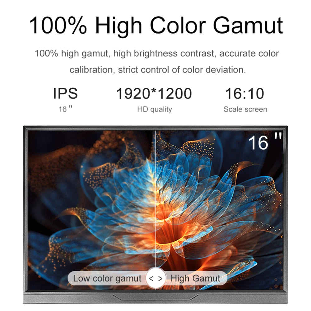 LANLIPU شاشة محمولة 16 بوصة 1200P 100%sRGB 16:10 HDR 250cd /M2 لـ XBox PS4 / 5 شاشة تمديد للهاتف والكمبيوتر المحمول #3