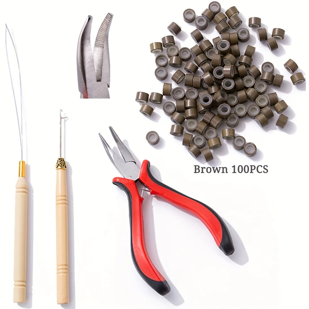 Hair Extensions Tool Kit I-tip Hair Extension Pliers Pulling Hook Bead Device Tool Kits and 100 Pcs 5 mm Micro Links Rings Beads image 6