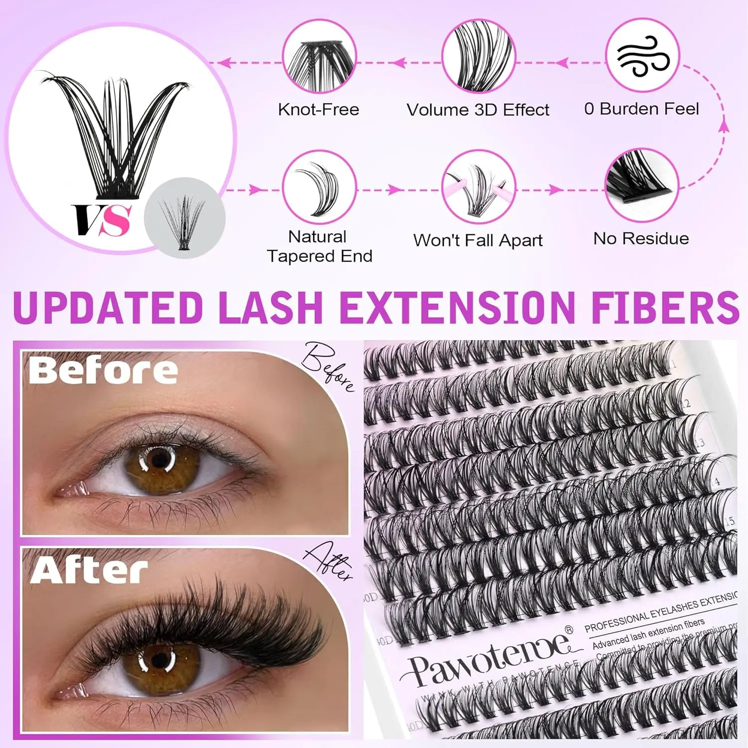 DIY Eyelash Extension Kit with 280pcs Clusters, 9-16mm Individual Lashes, Lash Bond, Seal & Tweezers for Self Use