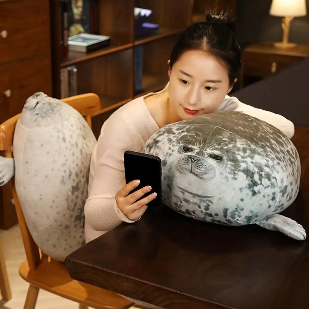 Angry Blob Seal Pillow Chubby 3D Novelty Sea Lion Doll Plush Stuffed Toy Baby Sleeping Throw Pillow Gifts for Kids Girls