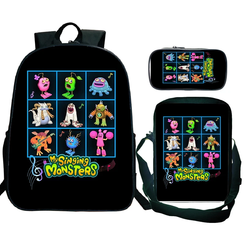 

3pc My Singing Monsters Backpack for Primary and Secondary Schoolbag Anime Horror Game Cartoon Birthday Gift for Girls Kids Boys