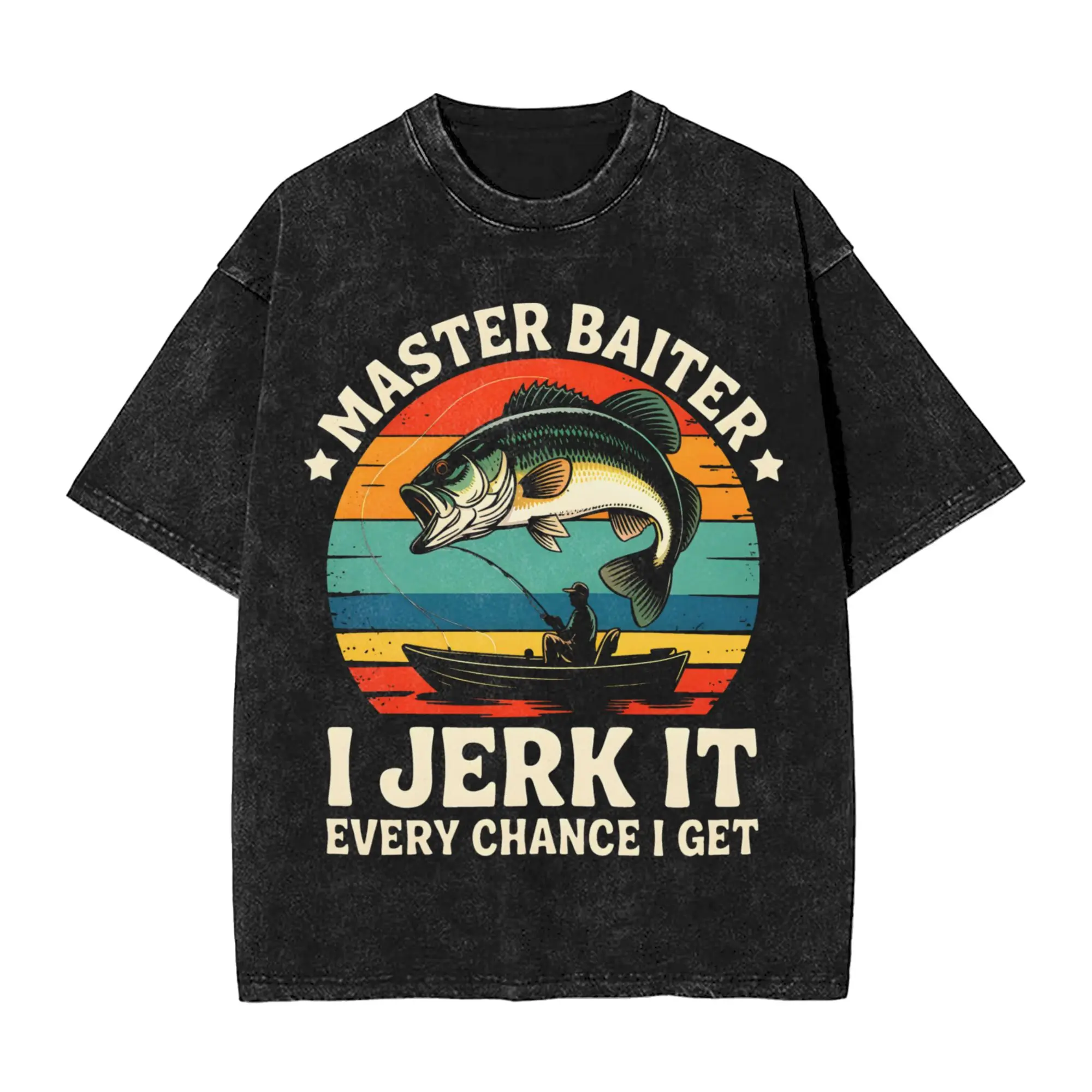 Kayak Fishing Washed T Shirt Mens  Vintage Cotton T Shirts Summer O-Neck Trendy Cool Tee Shirt Design Plus Size Clothes
