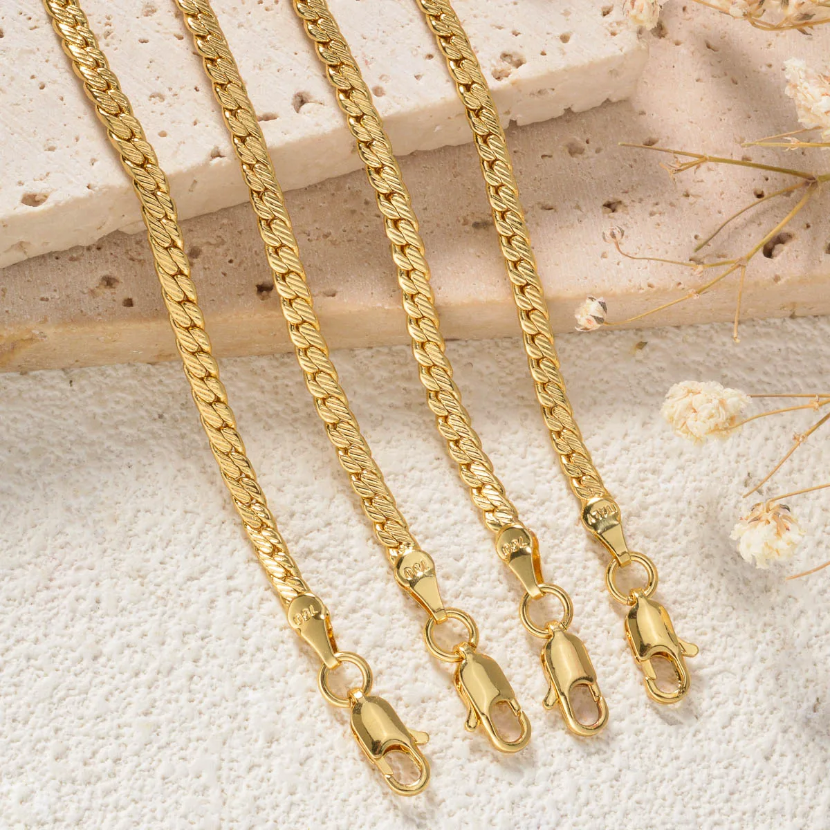 14K Gold Herringbone Chain Necklace Women Dainty Flat Snake Choker Layered Thin Waterproof Stackable Jewelry Gift Party Daily