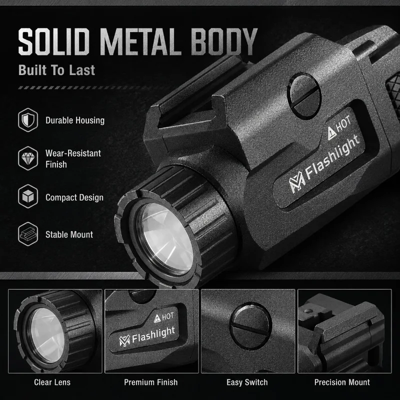 Light‑weight 20mm Rail Installed Flashlight 800 Lumens Red Indicator, Hobby Display Decoration Accessory