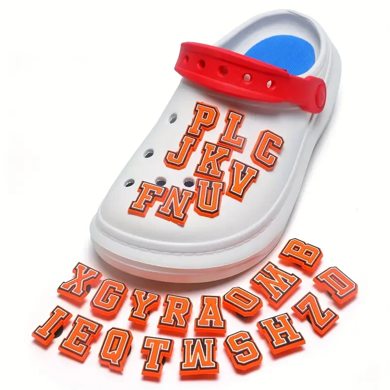 

1Pcs 26 letter orange Alphabet Letter Series Shoe Charms For Croc Sandals, PVC Shoe Decorations Accessories For Christmas