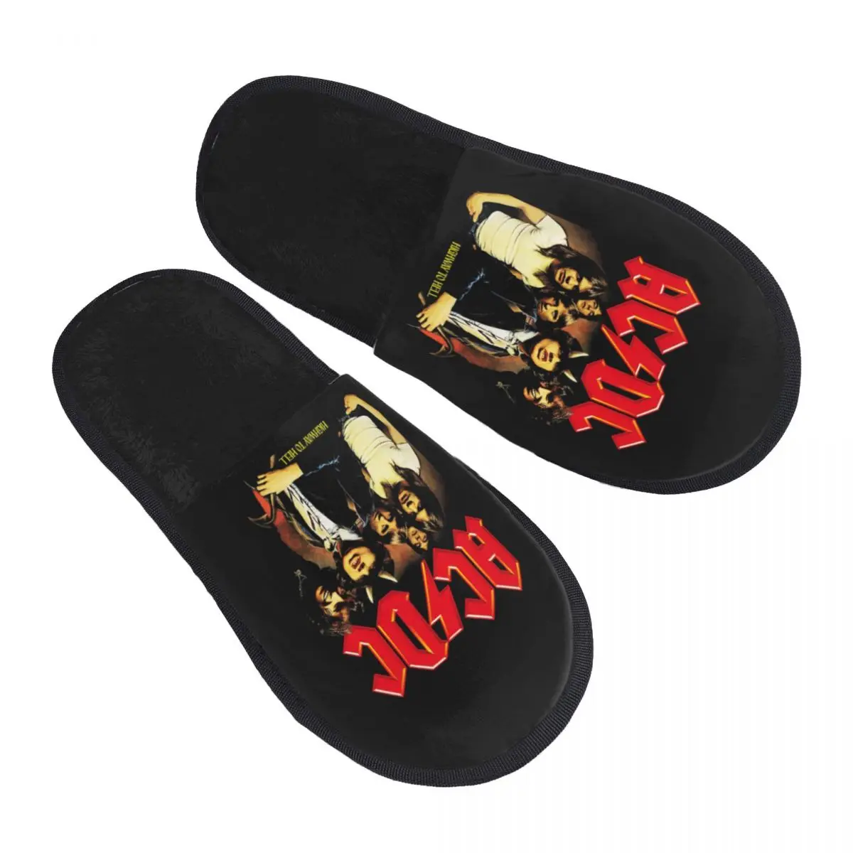 Custom Vintage Rock AC DC Guest Slippers for Bathroom Women Heavy Metal Music Band House Slipper