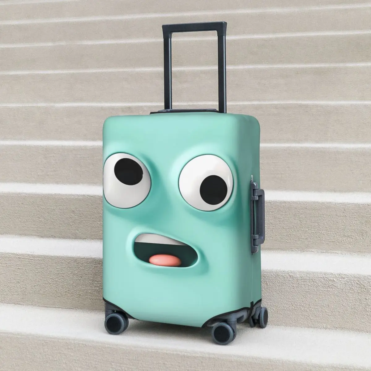 

Funny Face Suitcase Cover Cartoon Expression Abstract Blue Cruise Trip Flight Strectch Luggage Case Protection