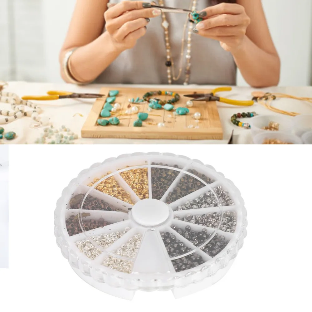 

3000Pcs Exquisite 6 Colors Metal Beads Set Metal Material Rondelle Shape Jewelry Findings Crimp Beads Jewelry Making