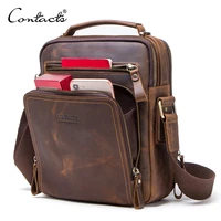 Bolso de hombro de cuero de Caballo Loco de CONTACT'S, Bolsos de mensajero Vintage para hombre, Bolsos cruzados para hombre, bolso de mano para hombre, bolso bandolera