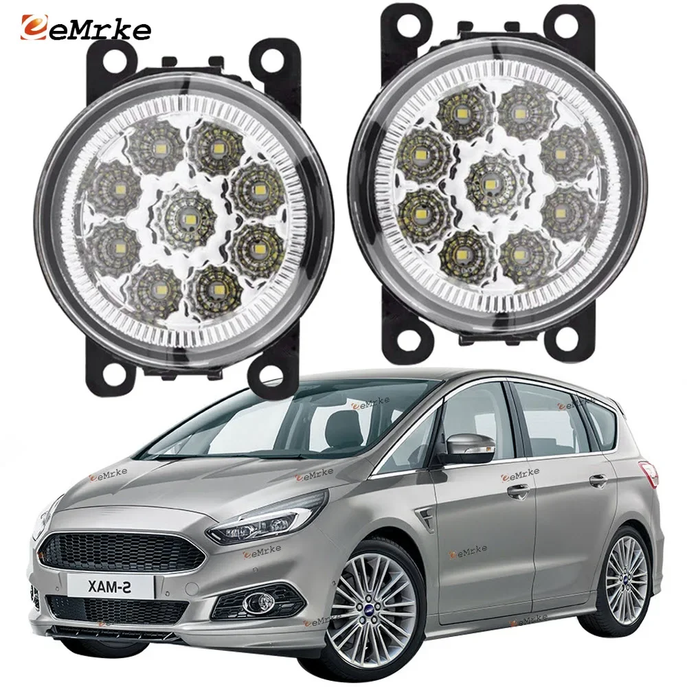 EEMRKE 2x Car-Styling 9 Led Fog Lights PTF for Ford S-Max CJ 2015 2016 2017 2018 H11 12V Front Bumper Fog Daytime Running Lamp