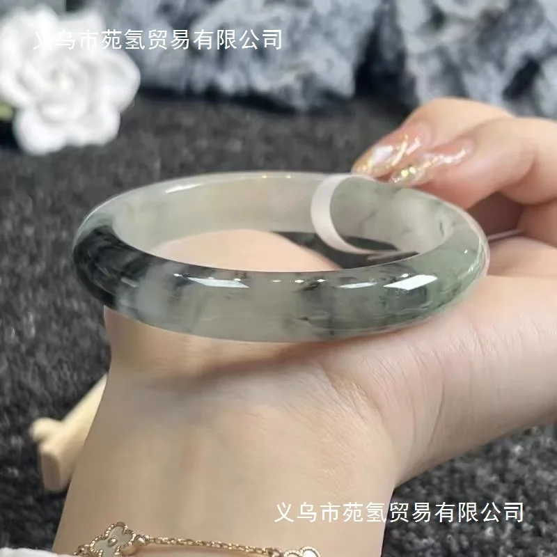 

Black Chicken Jade Bracelet, Genuine Circle, Myanmar Old Pit Jade, Elegant Style, Processed Ice Nuo Type, Ink Color Floating Flo