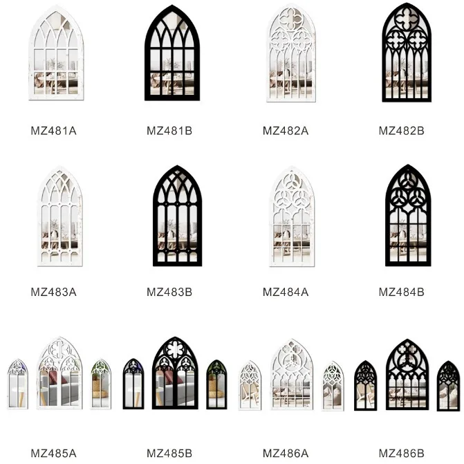 Vintage Gothic Style Faux Window Wall Mirror Wood Hanging Decor for Home Decoration Art Space Bedroom Living Room Gothic Decor view 6