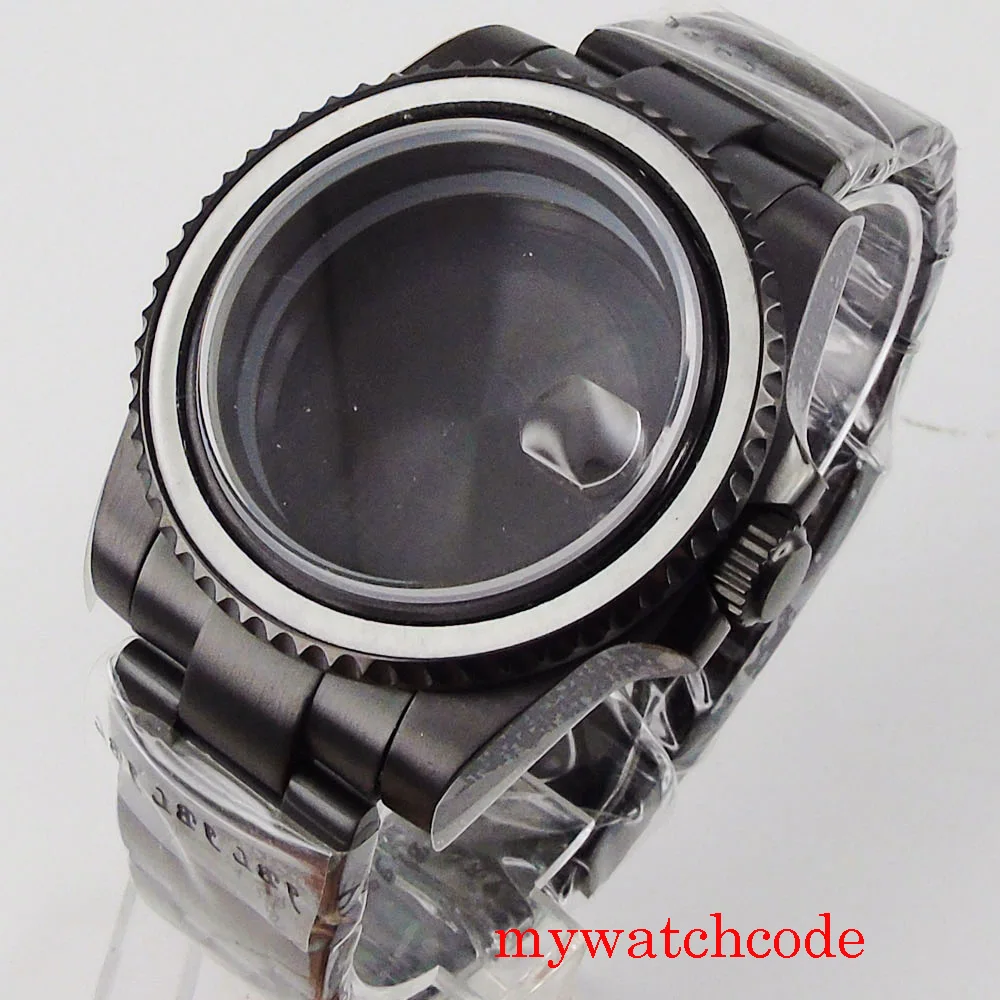 Imagem -03 - Prova Impermeável Água 40 mm Preto Pvd Sub Relógio Case para Nh34 Nh35 Nh63 Nh38 Nh39 Eta 2824 Pt5000 Miyota dg Safira Cristal 120 Clique Moldura à