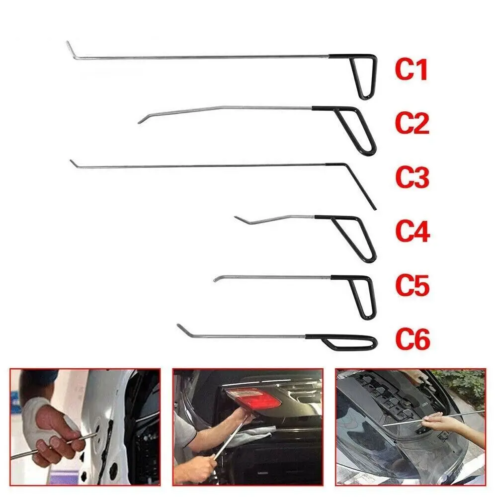 6pcs Auto PDR Puller Rods Dent Paintless Repair Tools Car Removal Hail Push Kits Car Repair Tool Paint Dent Repair Tool