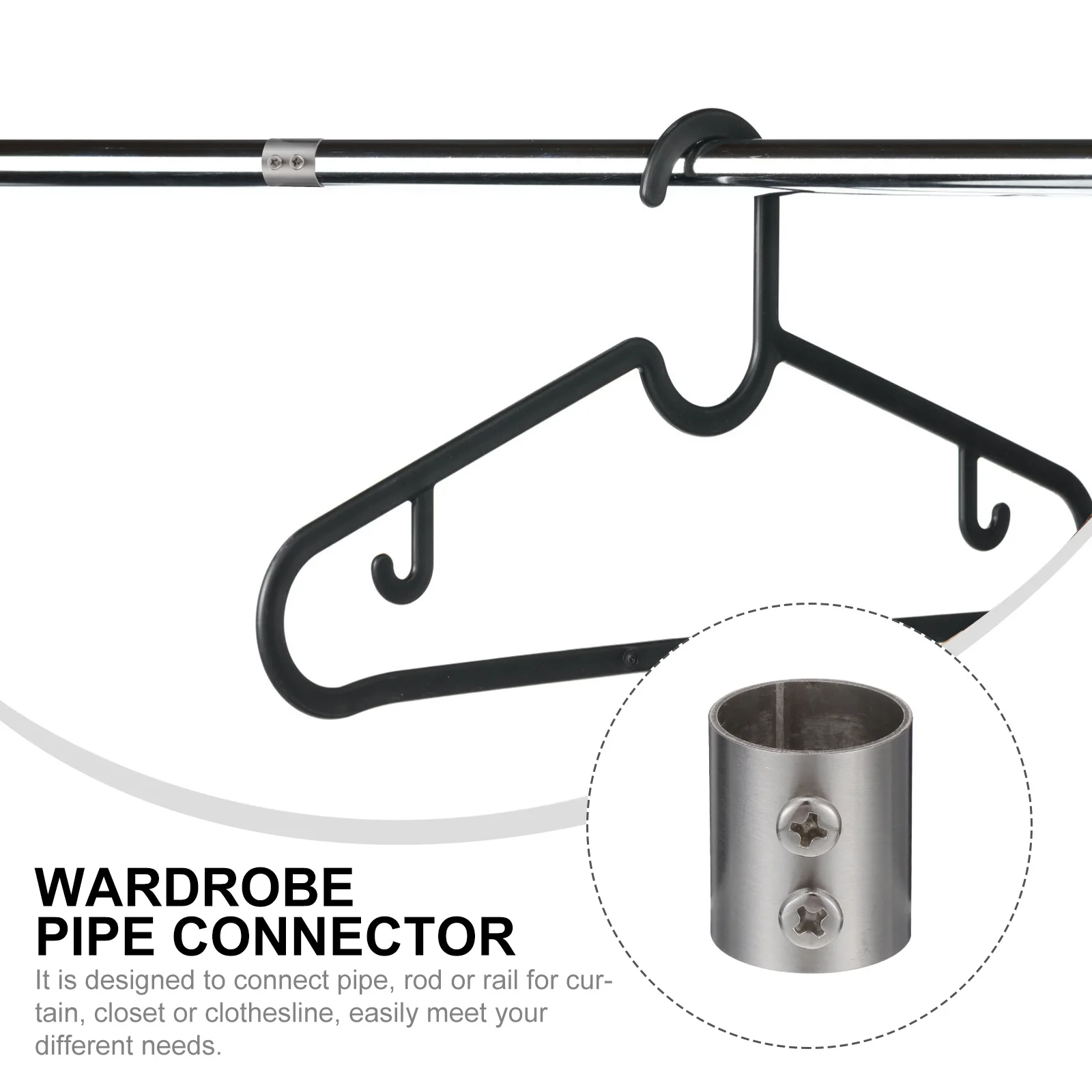 

5Pcs Metal Wardrobe Rail Connector for Curtain Rod Extension Clothes Hanging System Adjustable Support Fitting