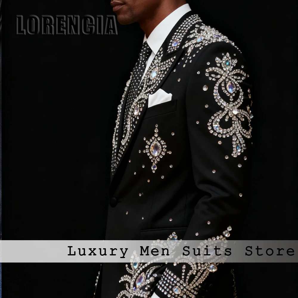 

Мужской костюм со сверкающими бриллиантами, комплект из 2 предметов, роскошный вечерний смокинг со стразами для жениха, индивидуальный пиджак, брюки, халат mariage femme