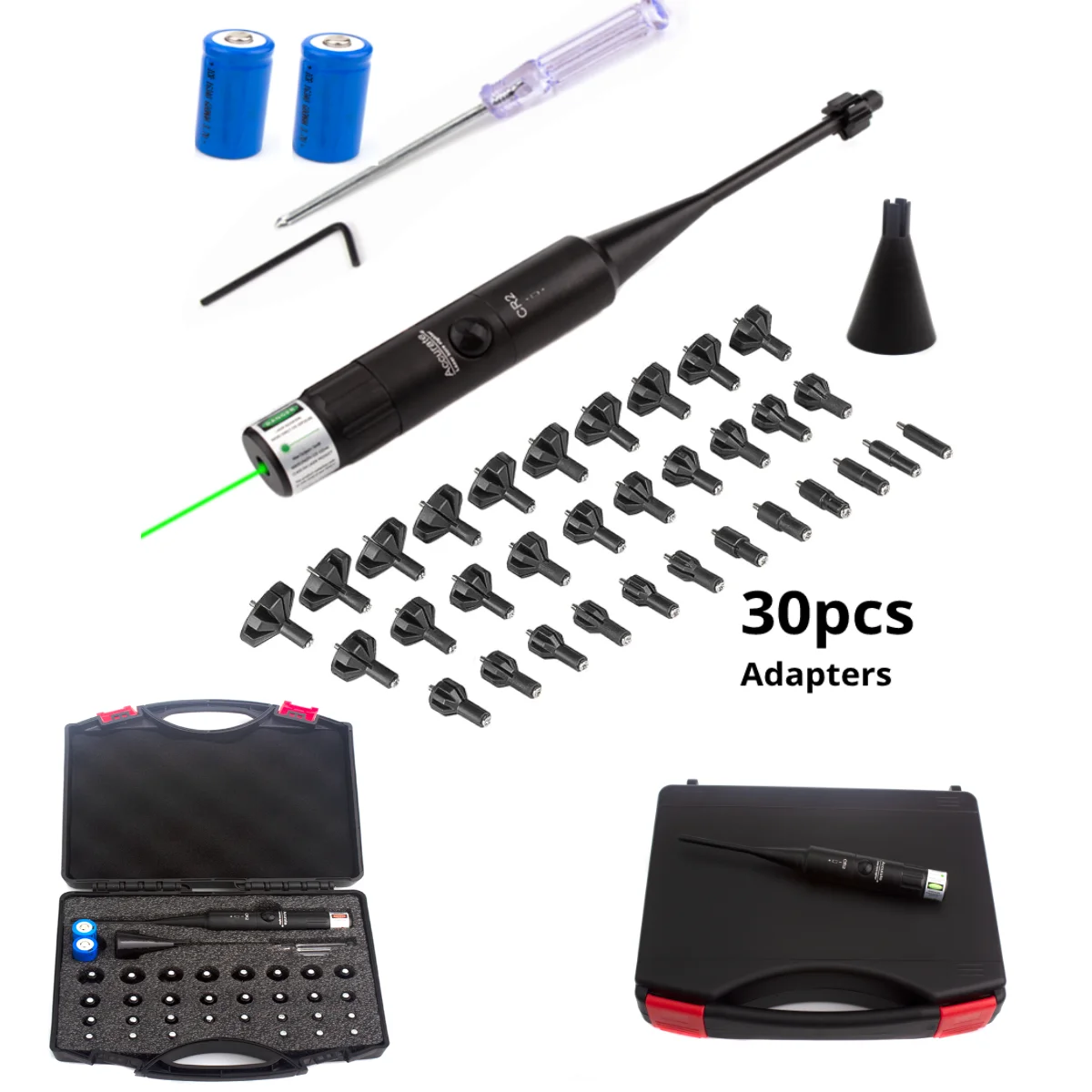 Bore Sight Kit 30Adpaters from .177 .22 to 12GA with Stable Centering Device Boresighter